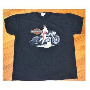 RK Stratman Harley Davidson Short Sleeve Tee Shirt Black Woman Washing On Front